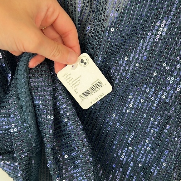 Blue Sequin Women’s Free People Long Sleeve Top Size L - Picture 2 of 6